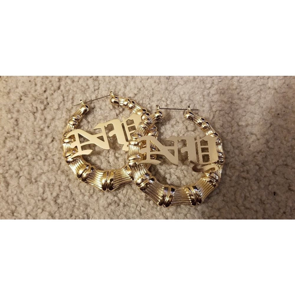 Gold golored bamboo hoop earrings